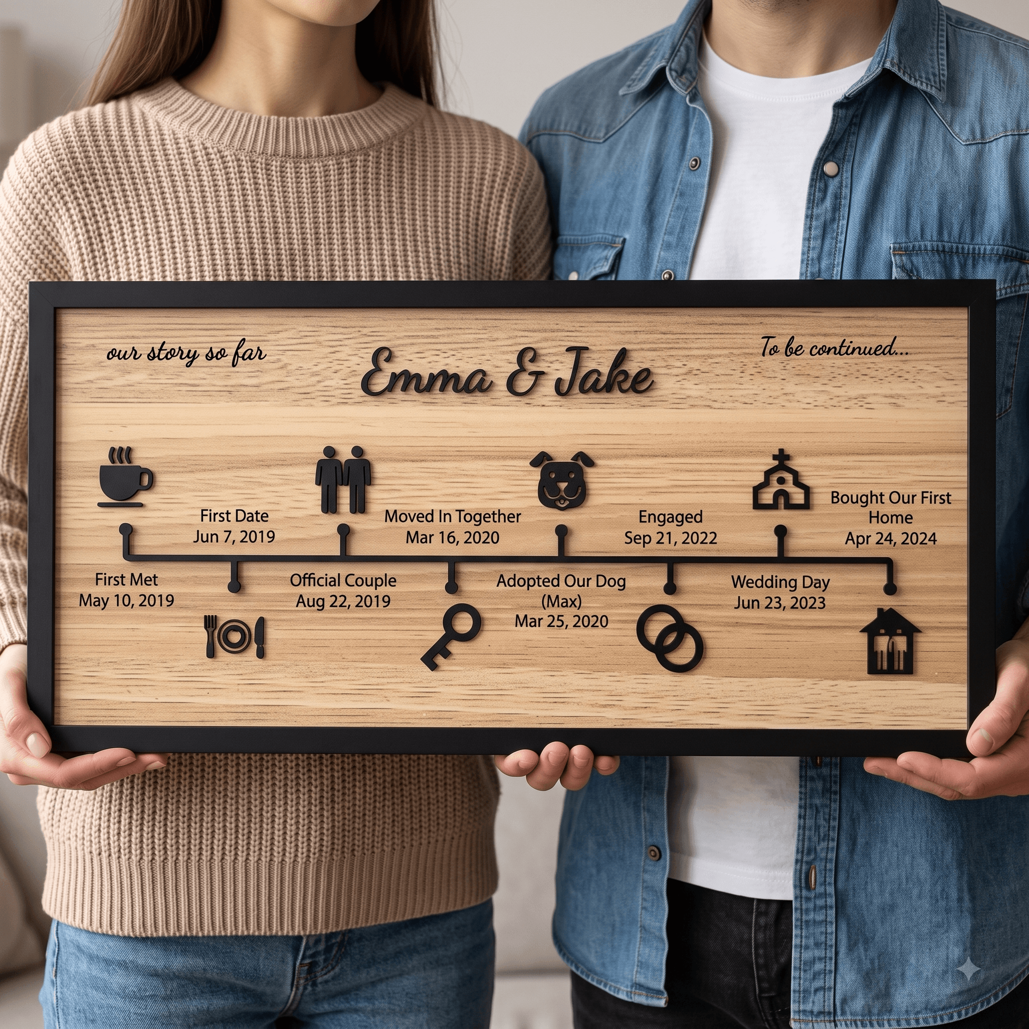 A custom love story wood sign